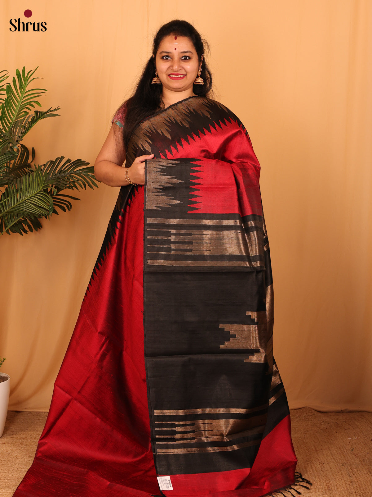 Red & Black - Raw Silk Saree - Shop on Shrus.com