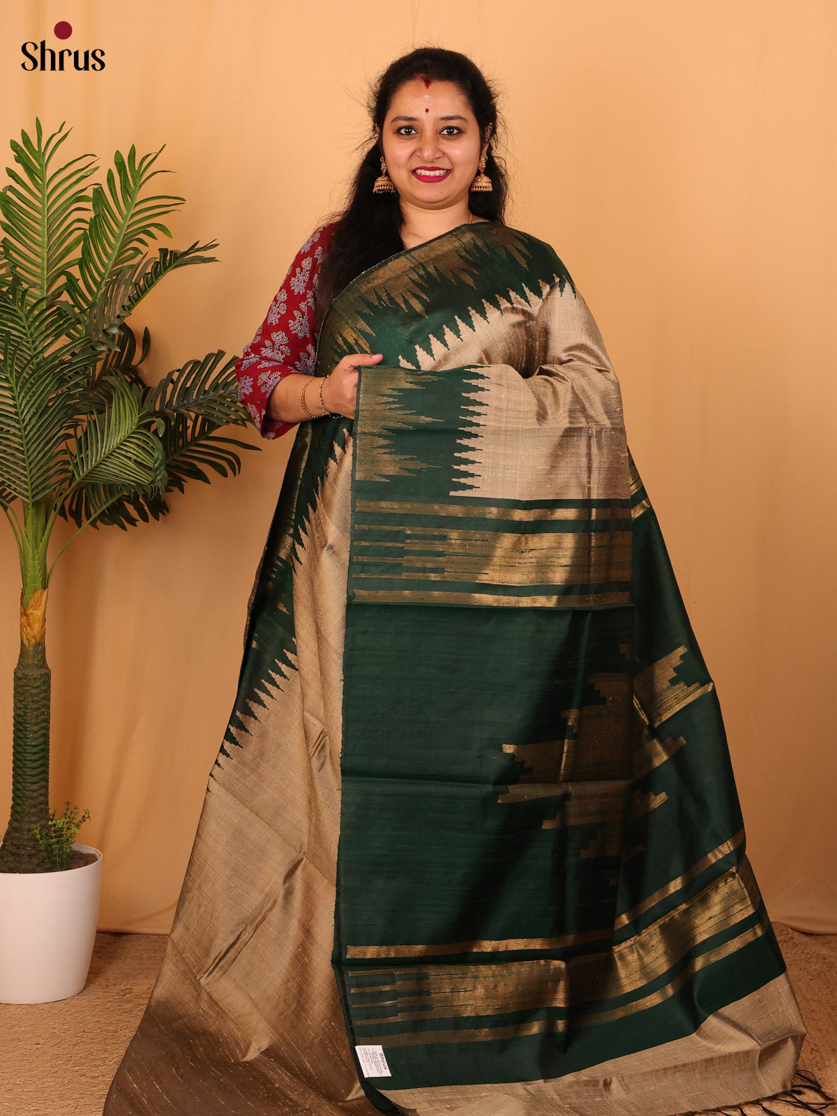 Grey & Green - Raw Silk Saree - Shop on Shrus.com