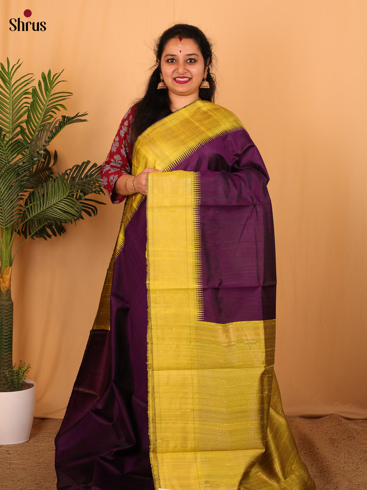 Violet & Green - Raw Silk Saree - Shop on Shrus.com