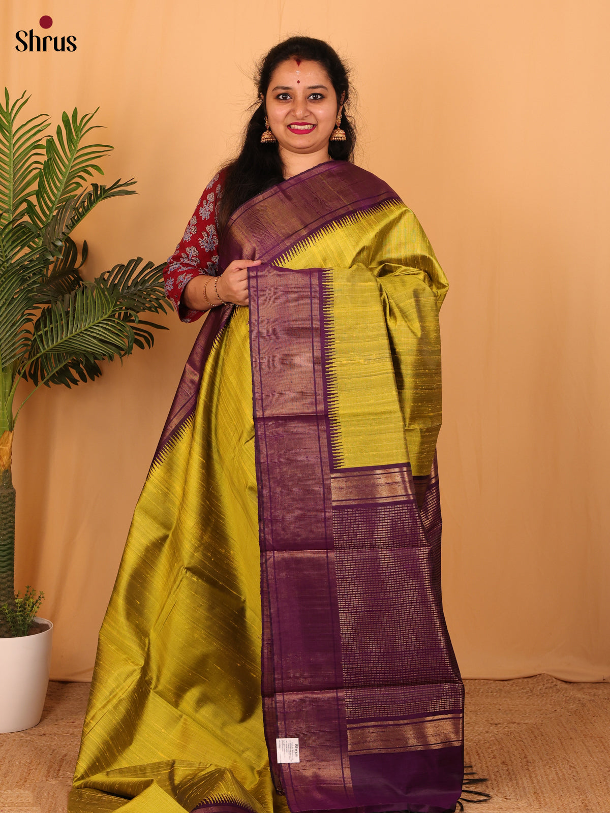 Green & Violet - Raw Silk Saree - Shop on Shrus.com