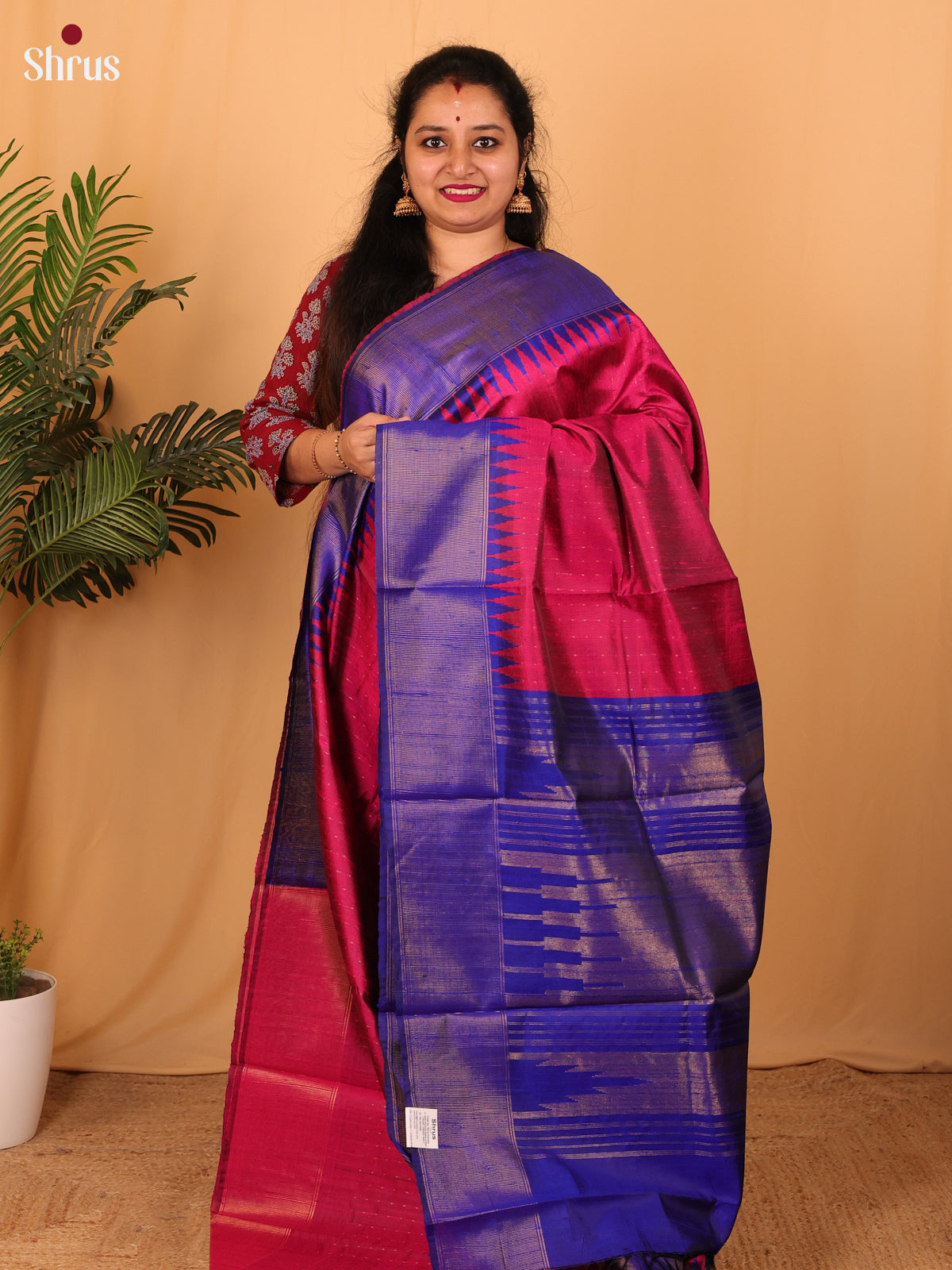 Maroon & Blue - Raw Silk Saree - Shop on Shrus.com