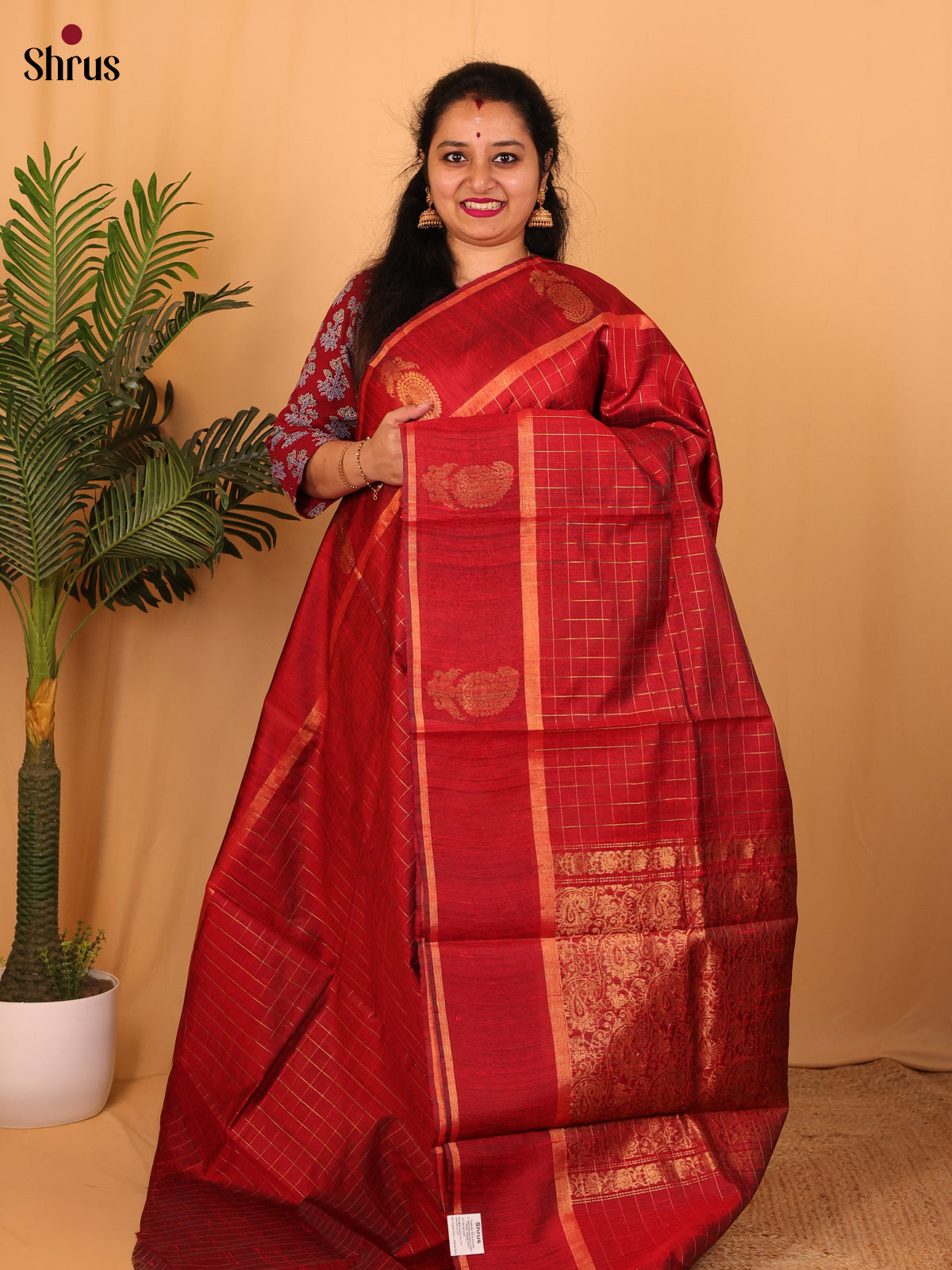 Red(Single Tone)- Raw Silk Saree - Shop on Shrus.com