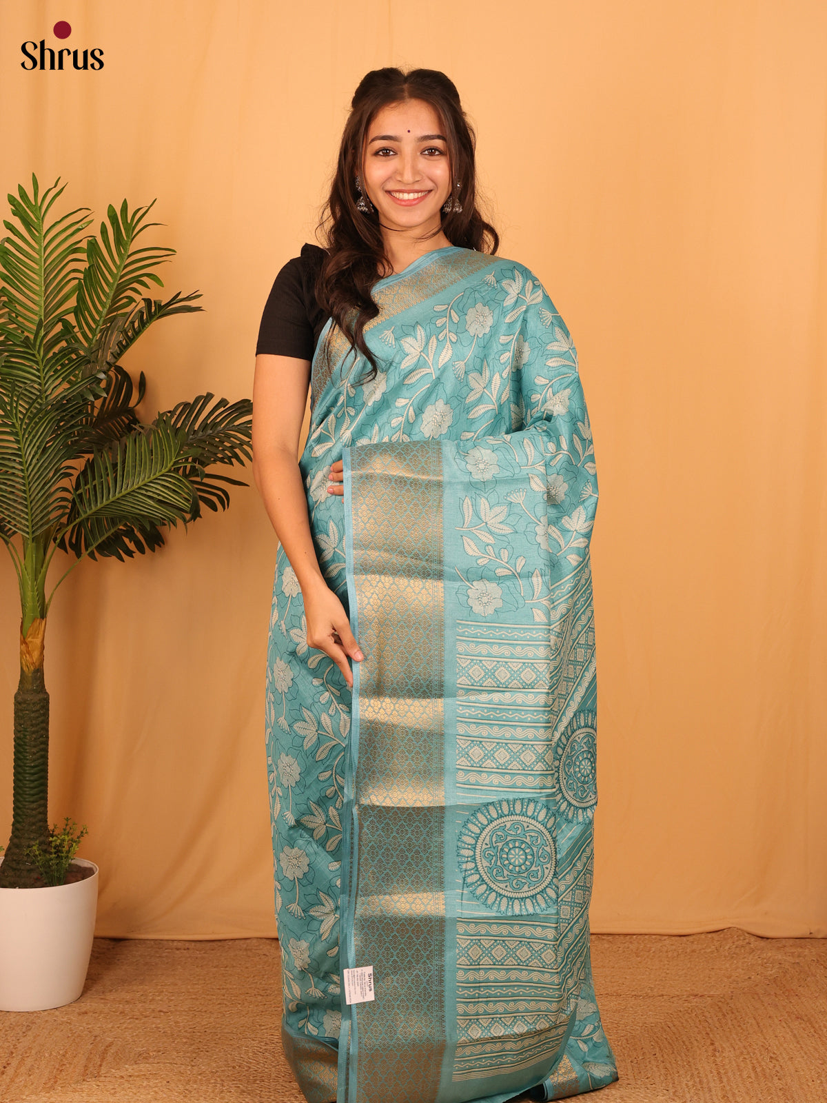 Blue - Semi Crepe Saree