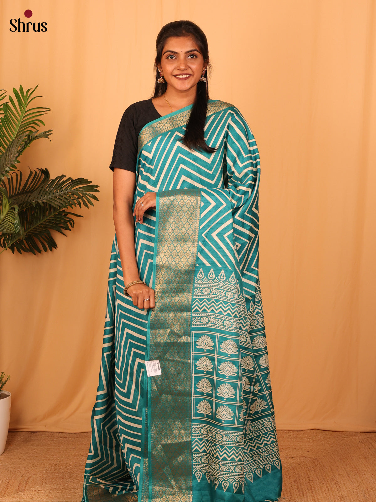 Teal Green - Semi Crepe Saree