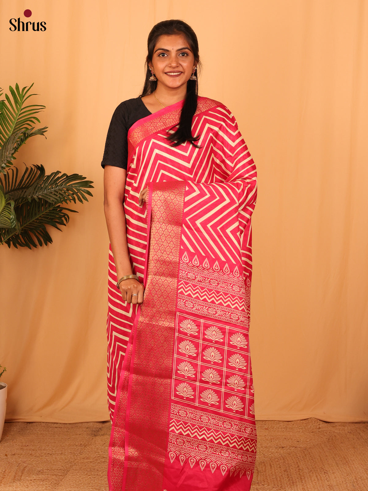 Pink- Semi Crepe Saree