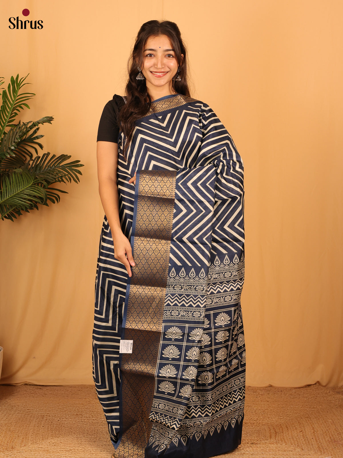 Blue - Semi Crepe Saree