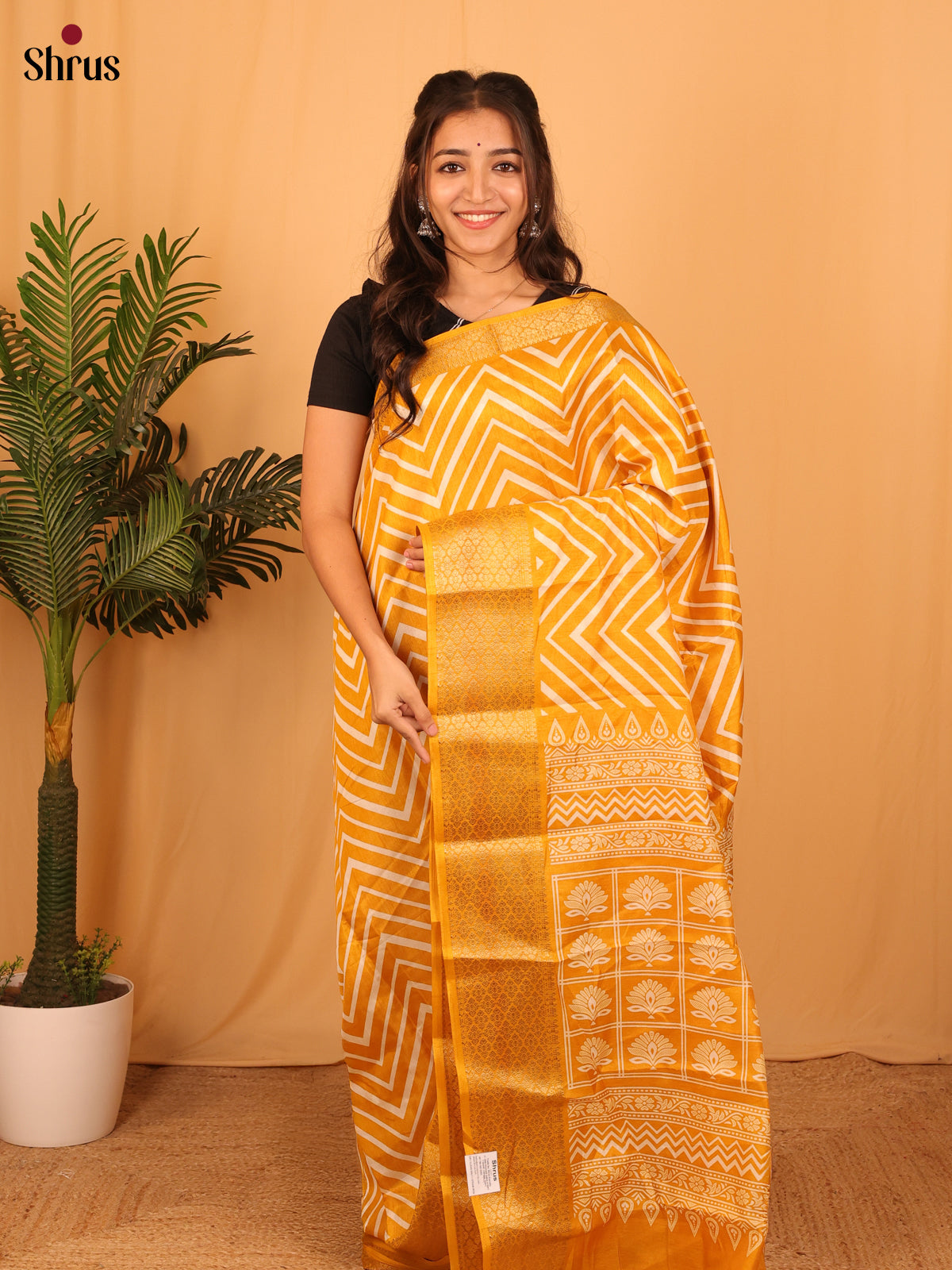 Mustard - Semi Crepe Saree