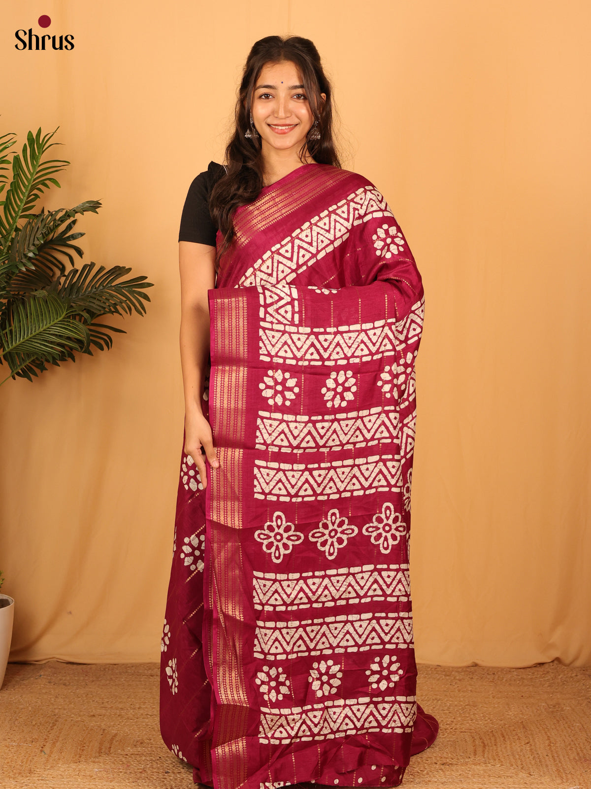 Maroon - Semi Crepe Saree