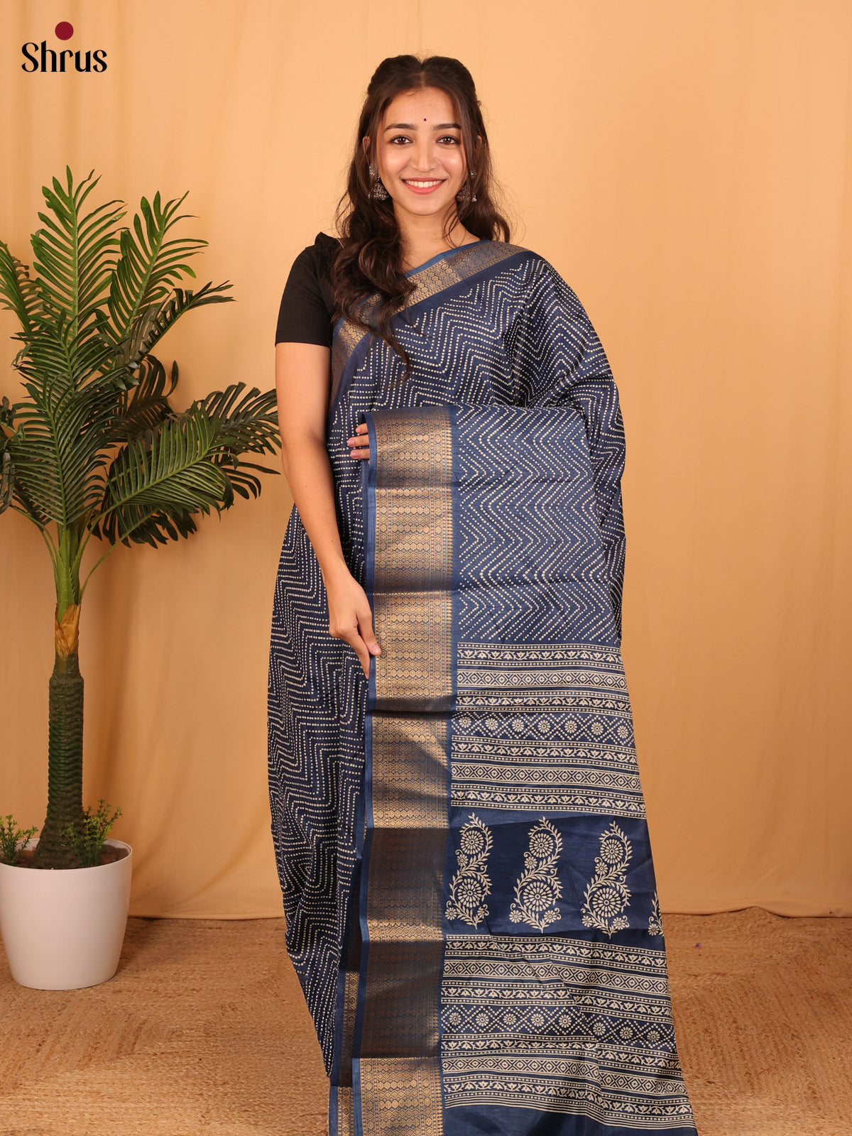 Blue - Semi Crepe Saree