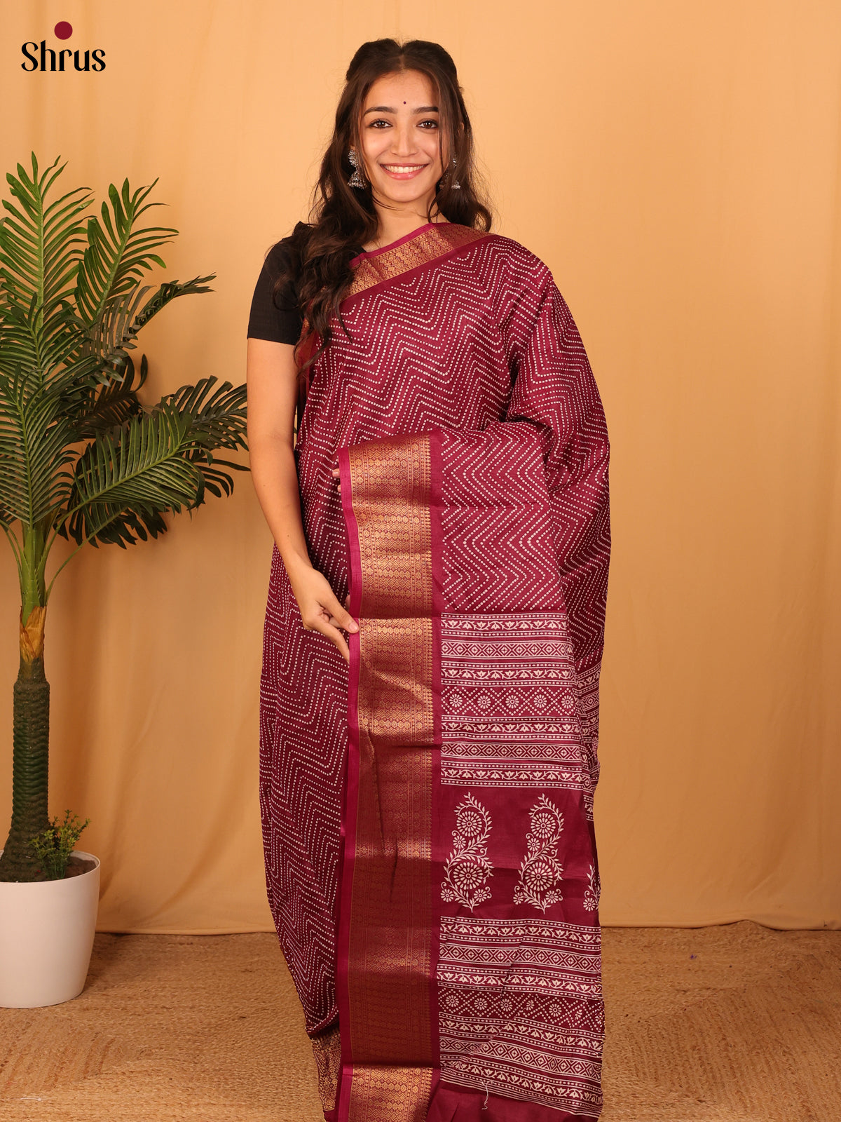 Wine - Semi Crepe Saree