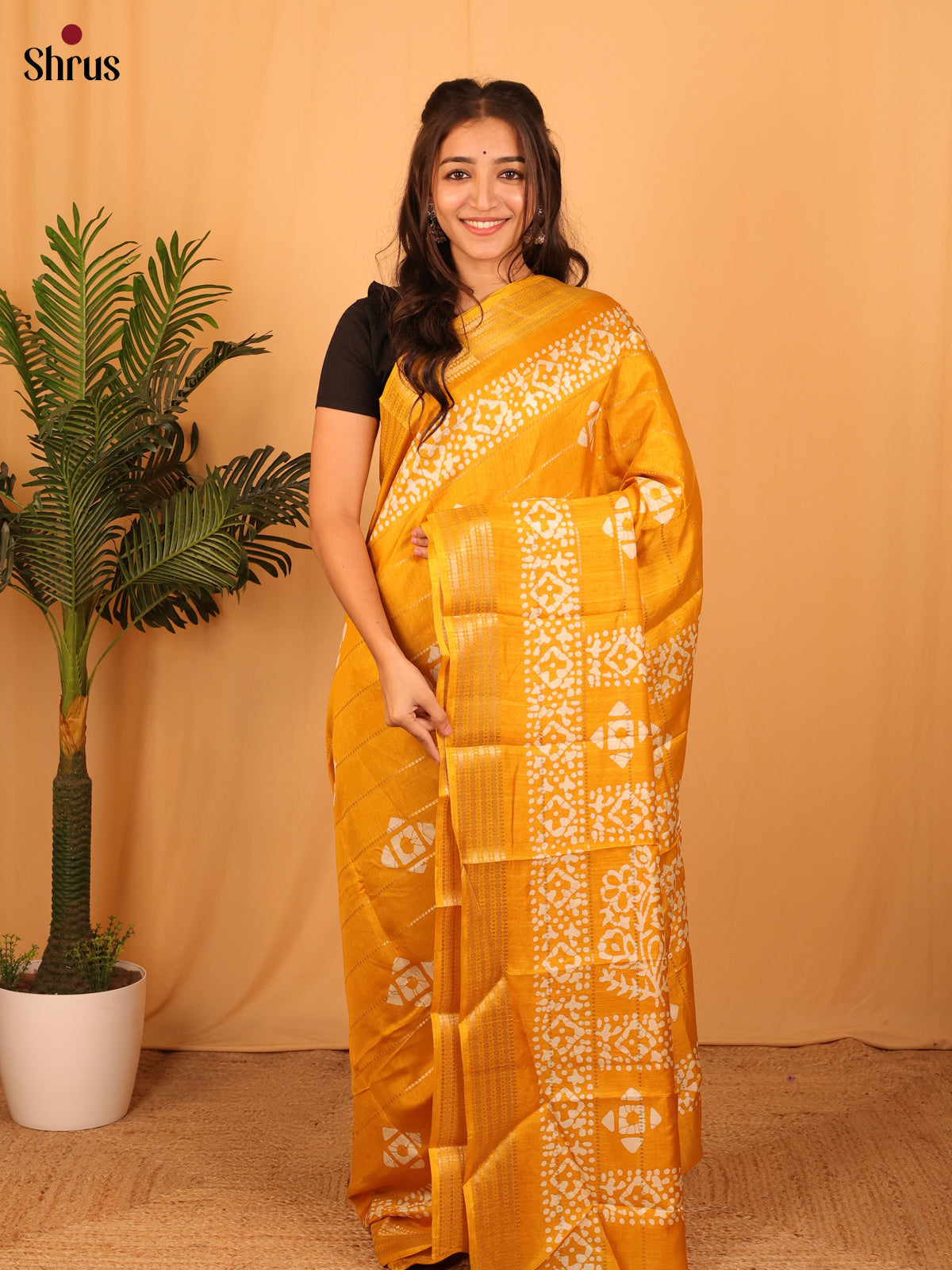 Mustard - Semi Crepe Saree