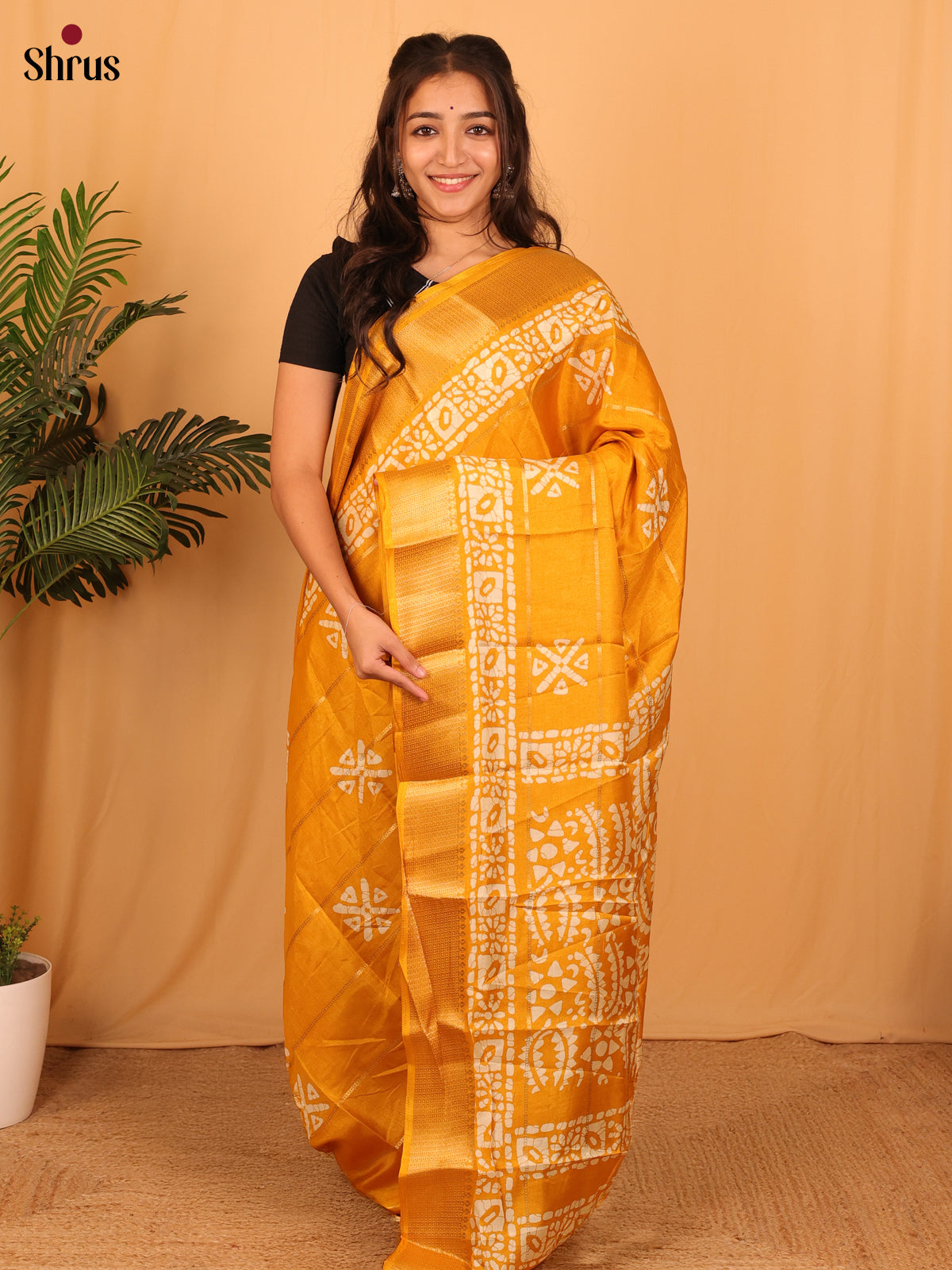 Mustard - Semi Crepe Saree