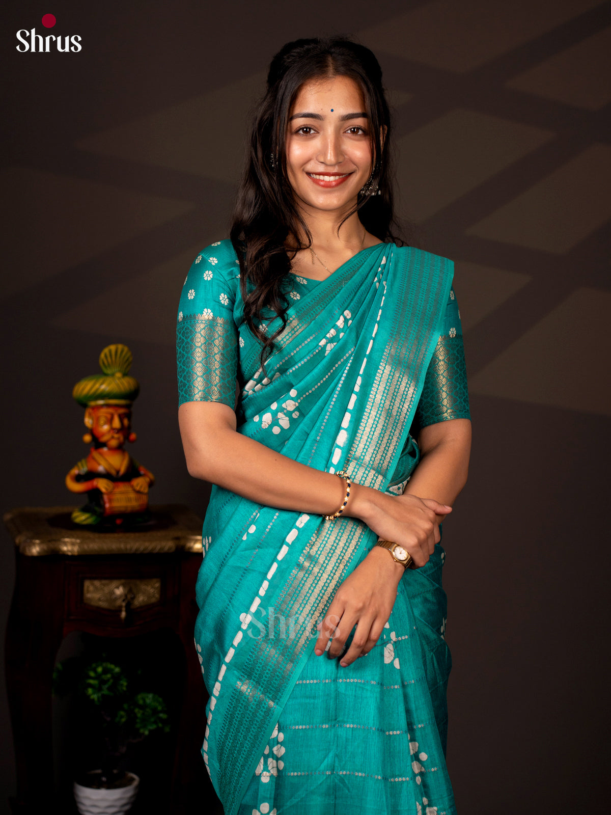 Teal - Semi Crepe Saree - Shop on Shrus.com