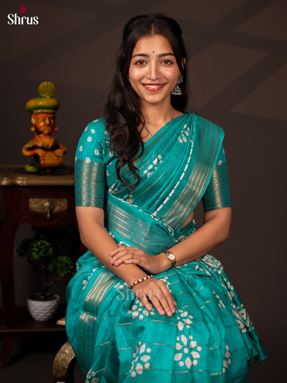 Teal - Semi Crepe Saree - Shop on Shrus.com