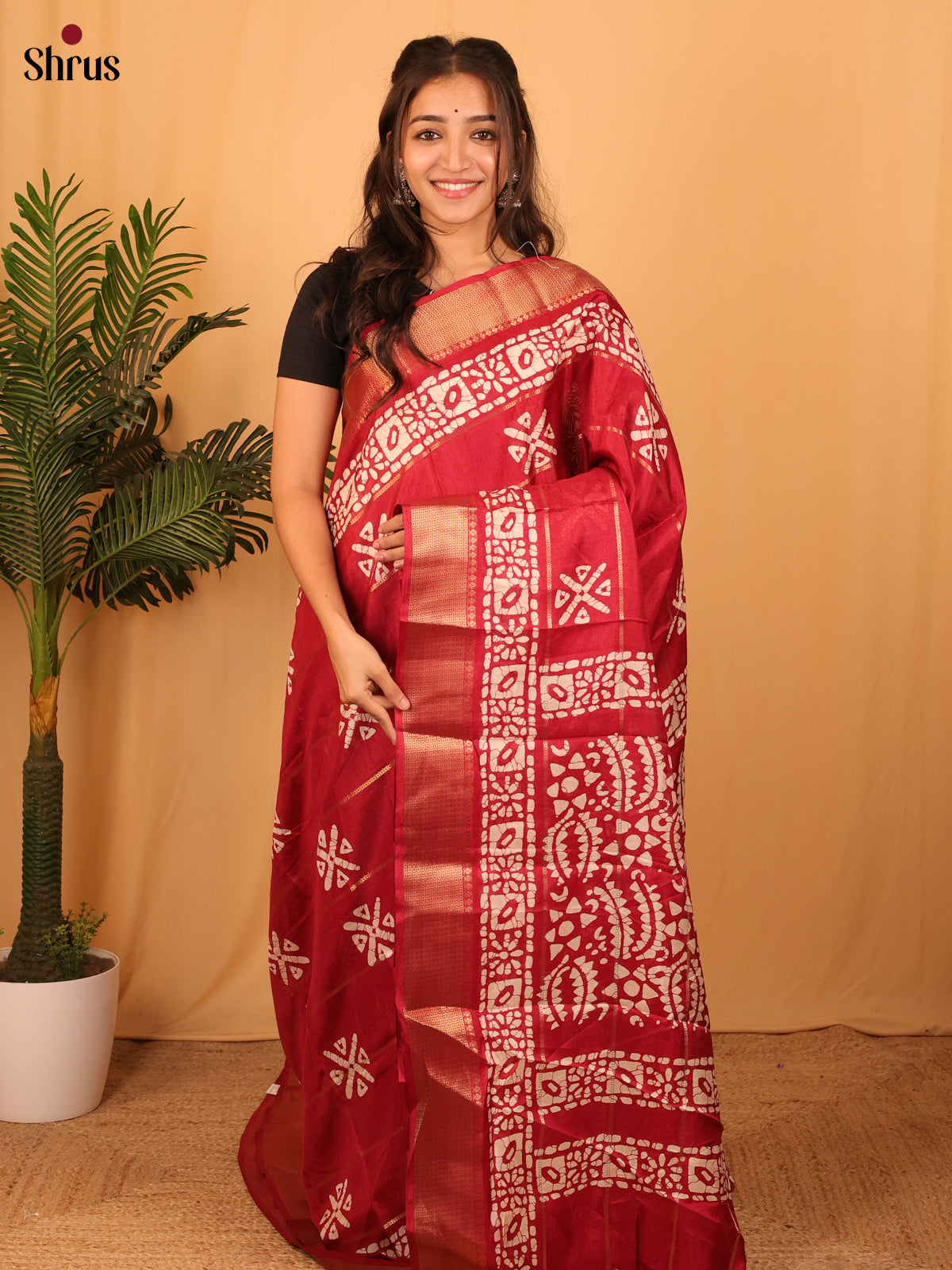 Maroon - Semi Crepe Saree