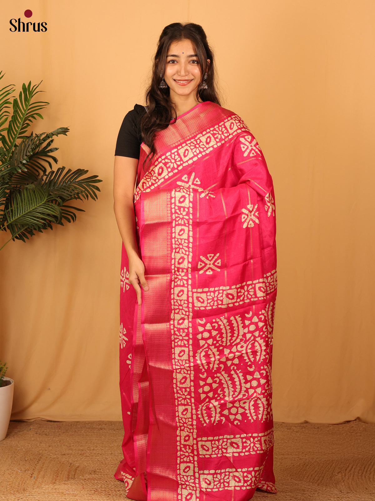 Pink  - Semi Crepe Saree