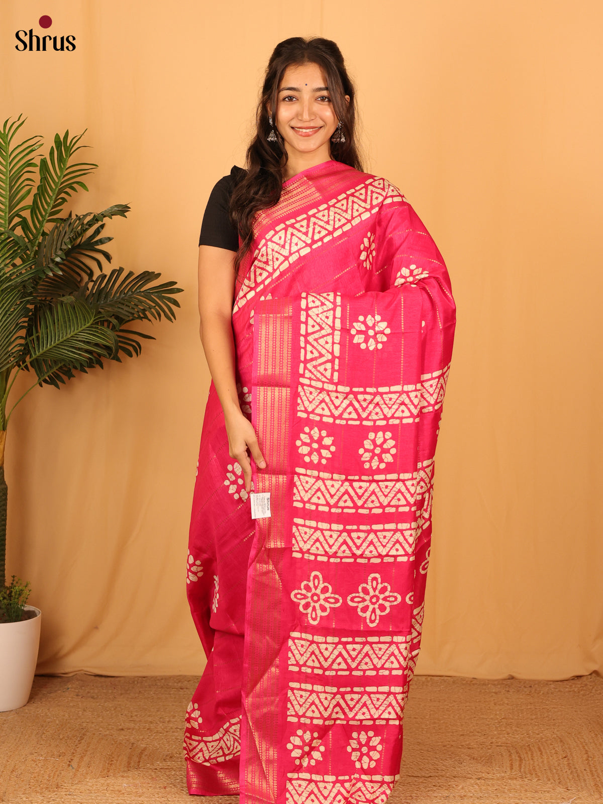 Pink - Semi Crepe Saree