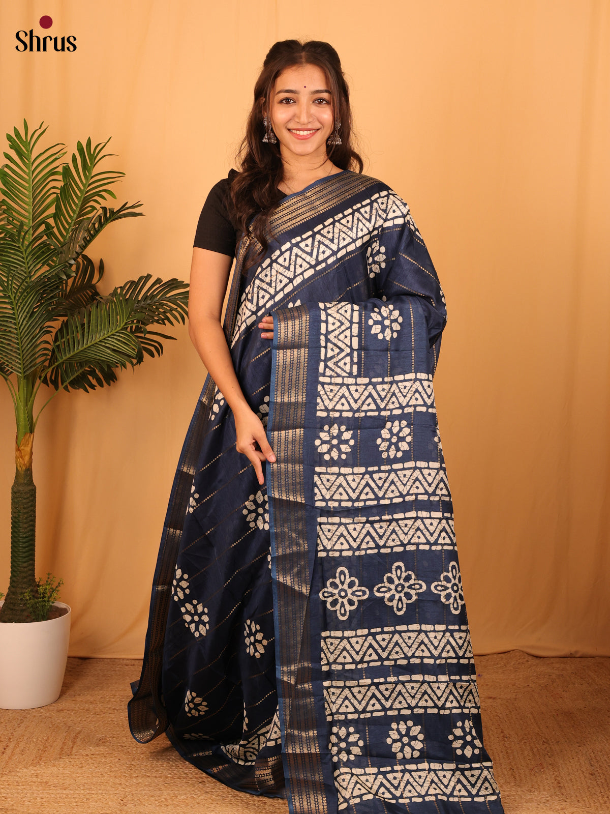 Blue - Semi Crepe Saree