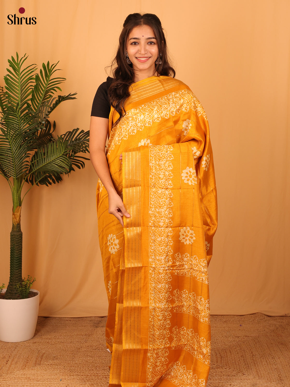 Mustard - Semi Crepe Saree