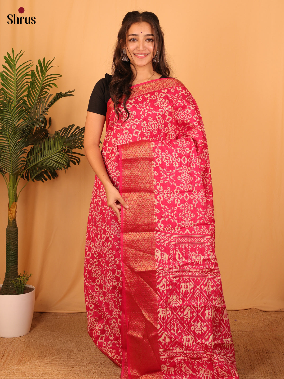 Pink - Semi Crepe Saree