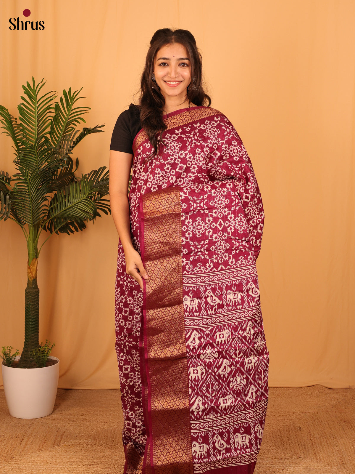 Maroon - Semi Crepe Saree