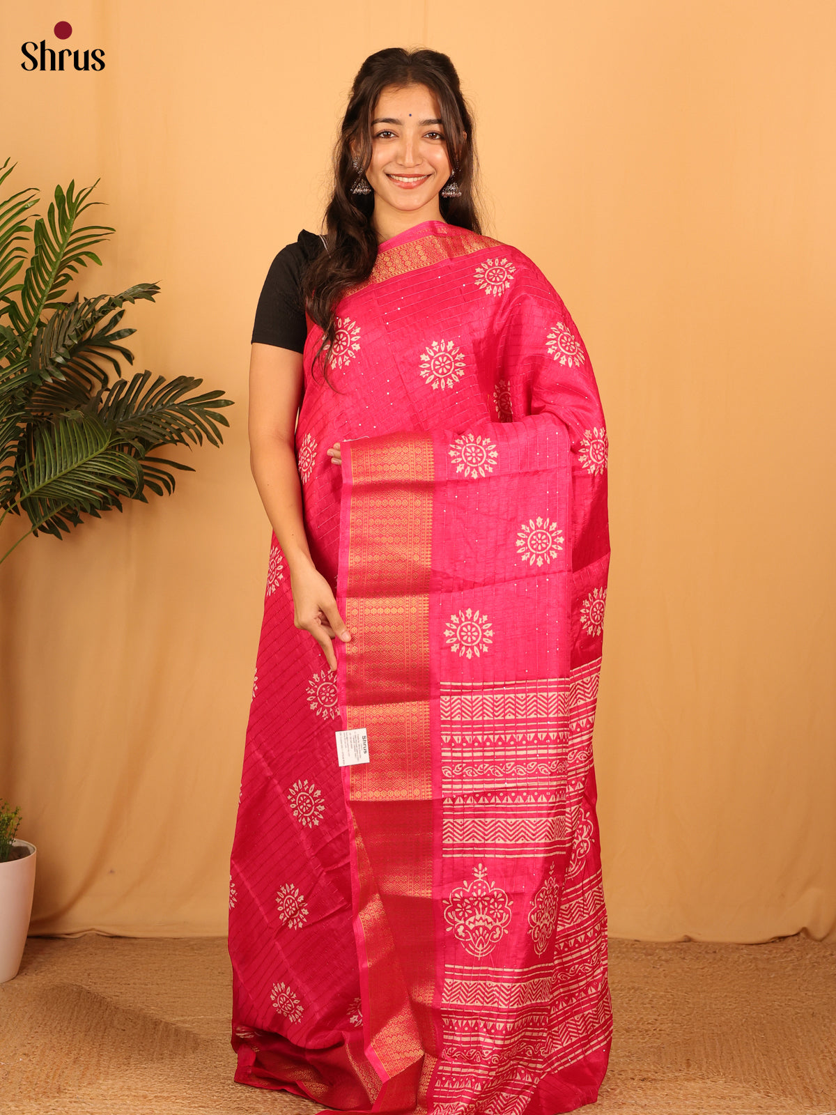 Pink - Semi Crepe Saree