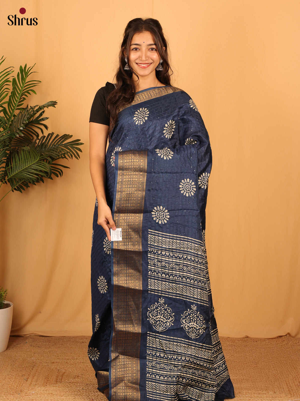 Blue - Semi Crepe Saree