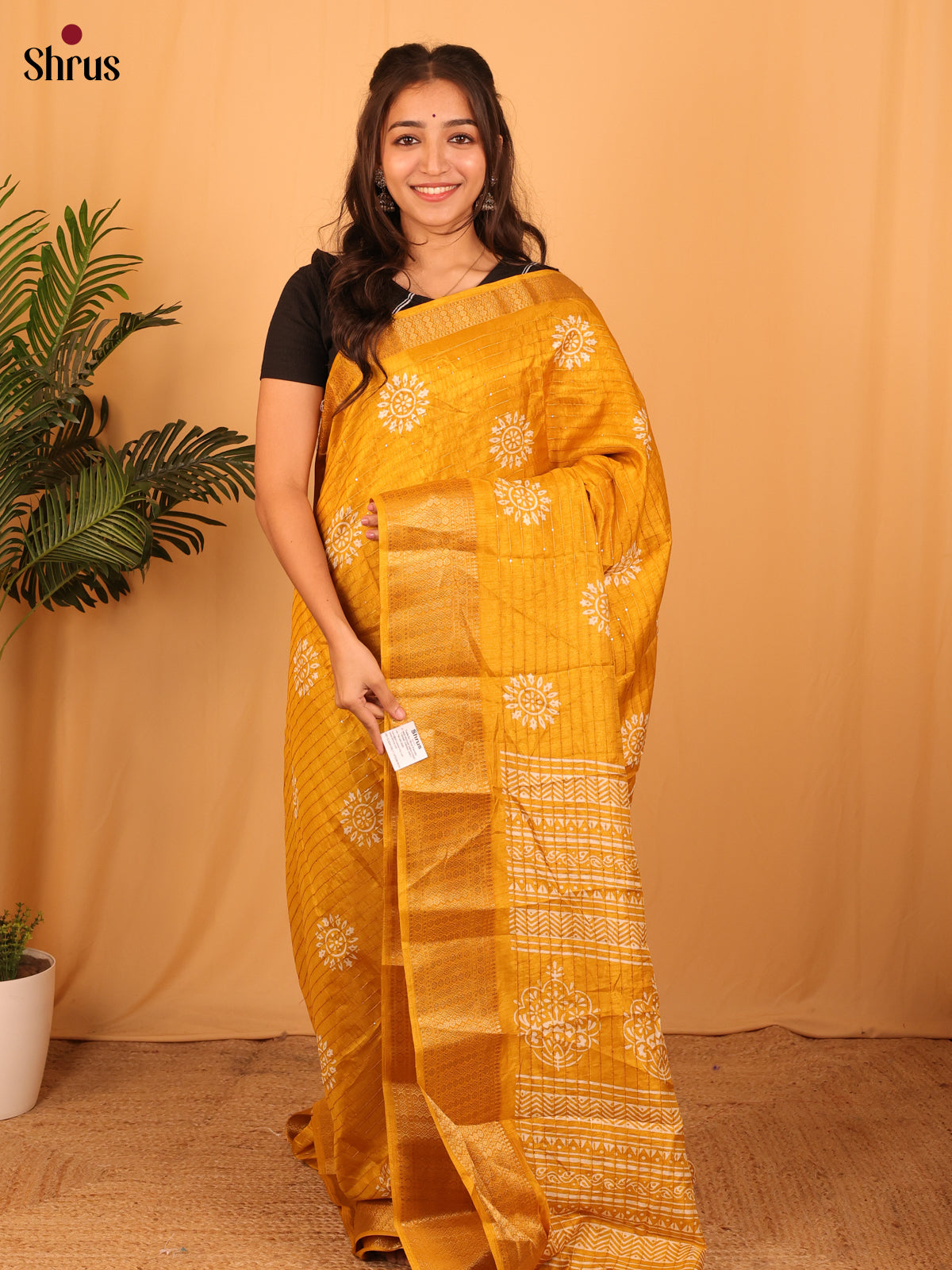 Mustard - Semi Crepe Saree