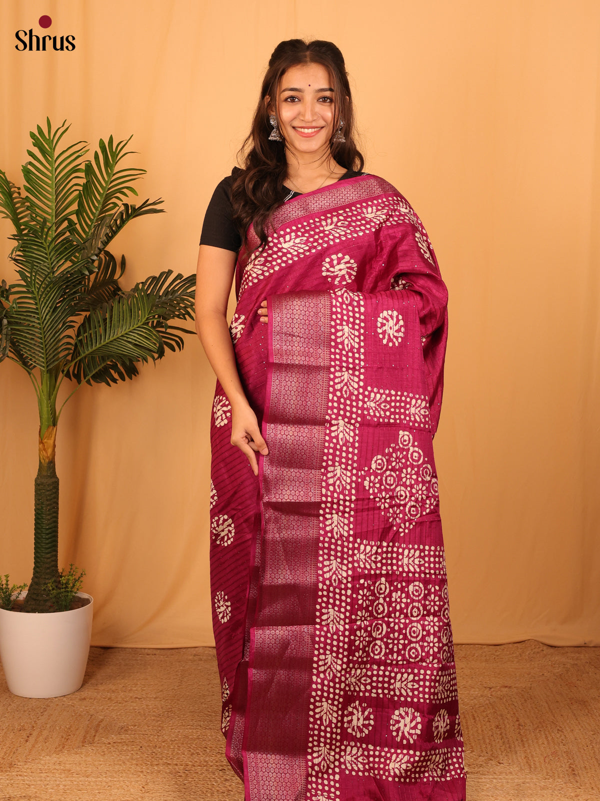 Maroon - Semi Crepe Saree