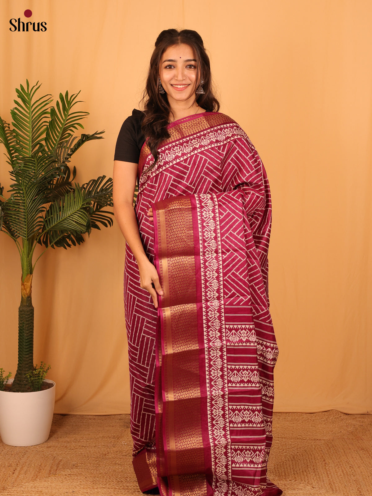 Maroon - Semi Crepe Saree