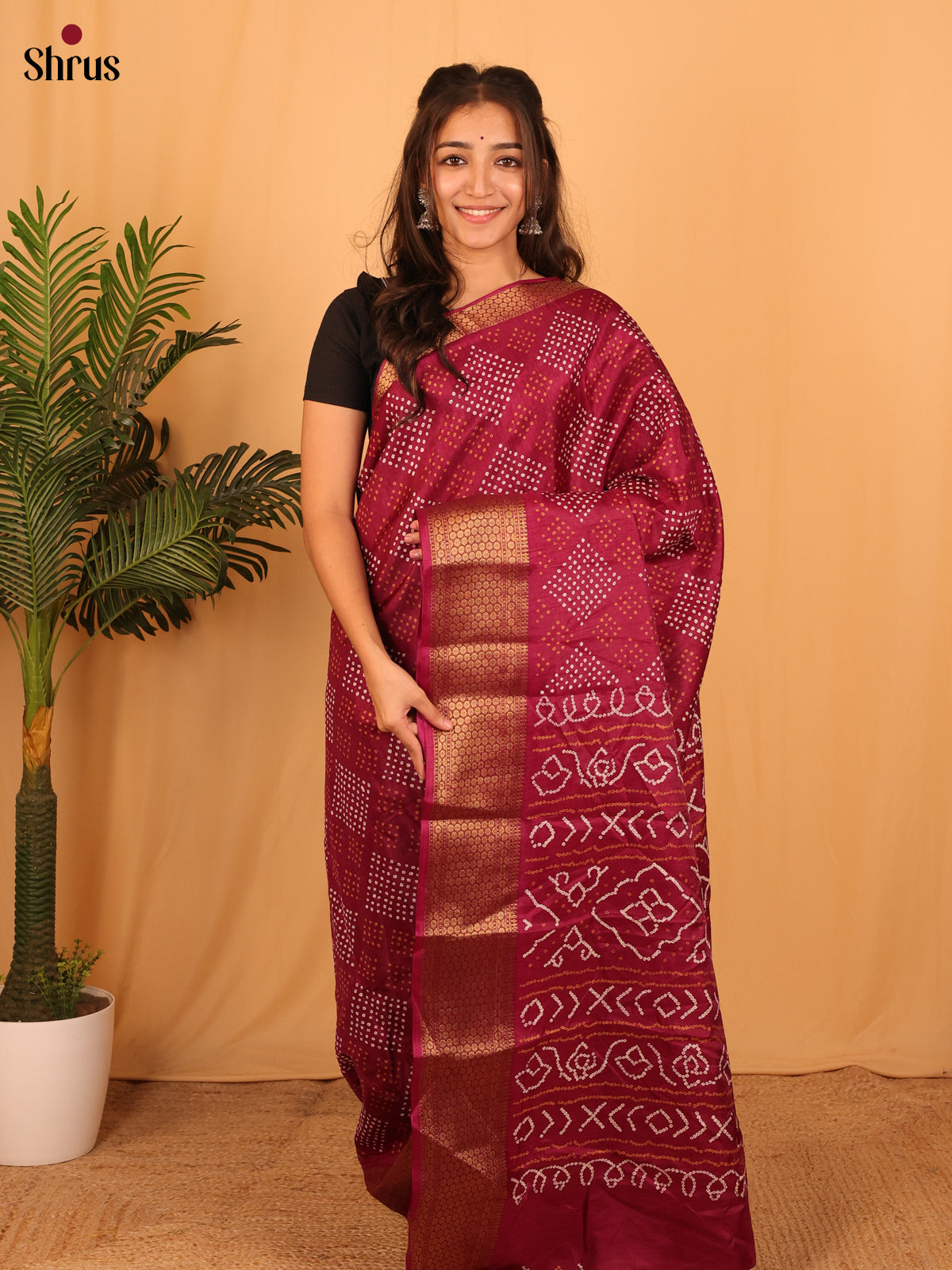 Maroon - Semi Crepe Saree