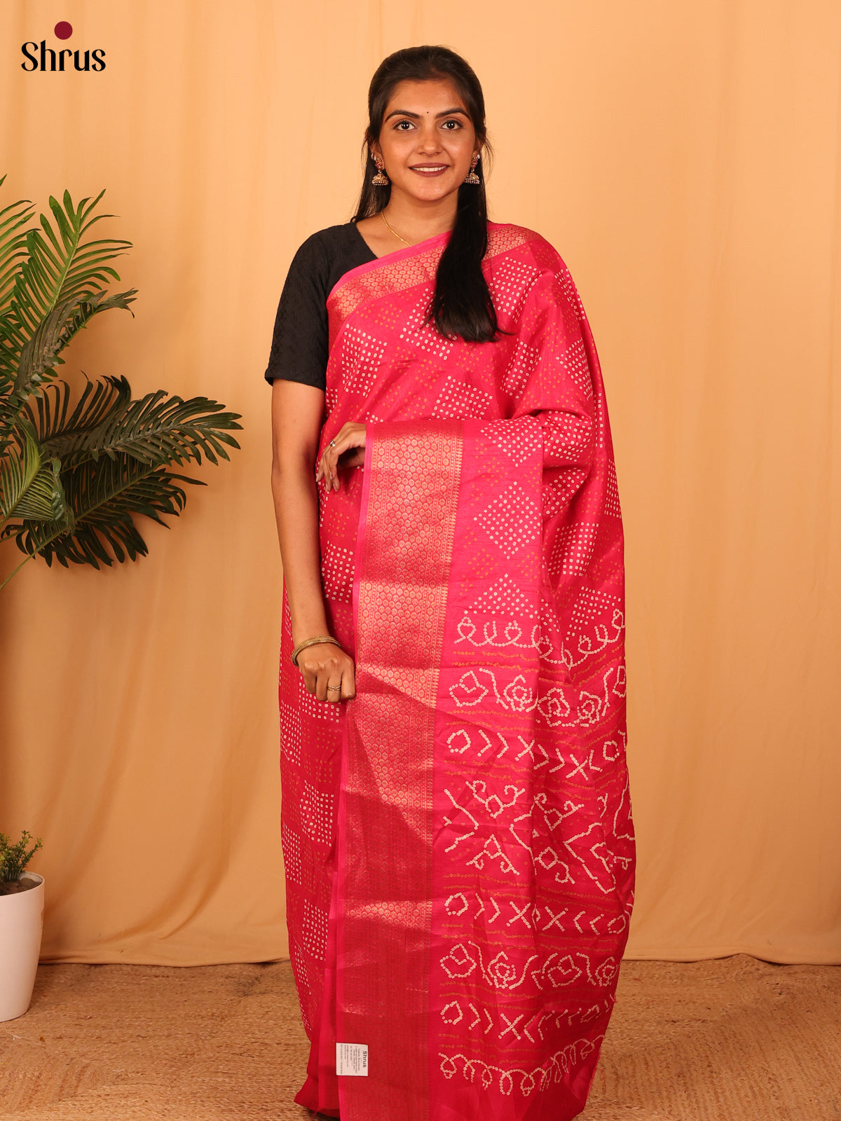 Pink- Semi Crepe Saree