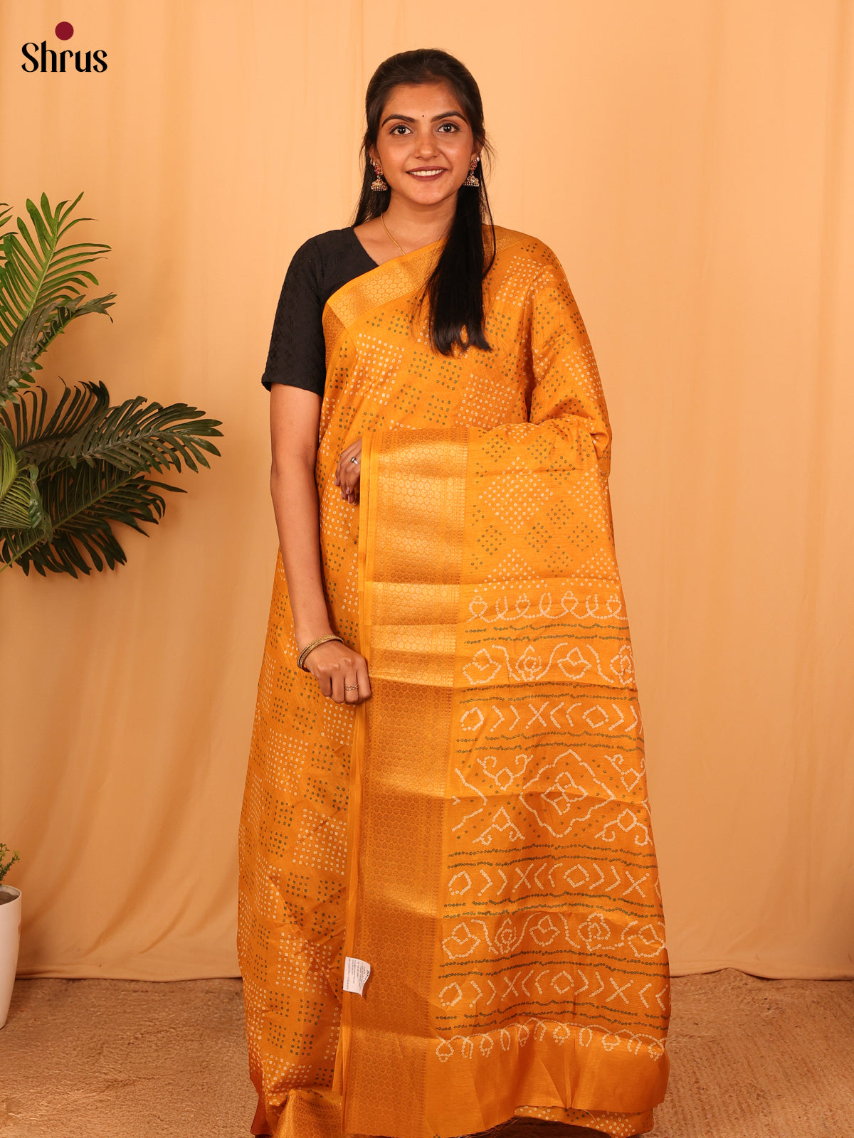 Mustard - Semi Crepe Saree