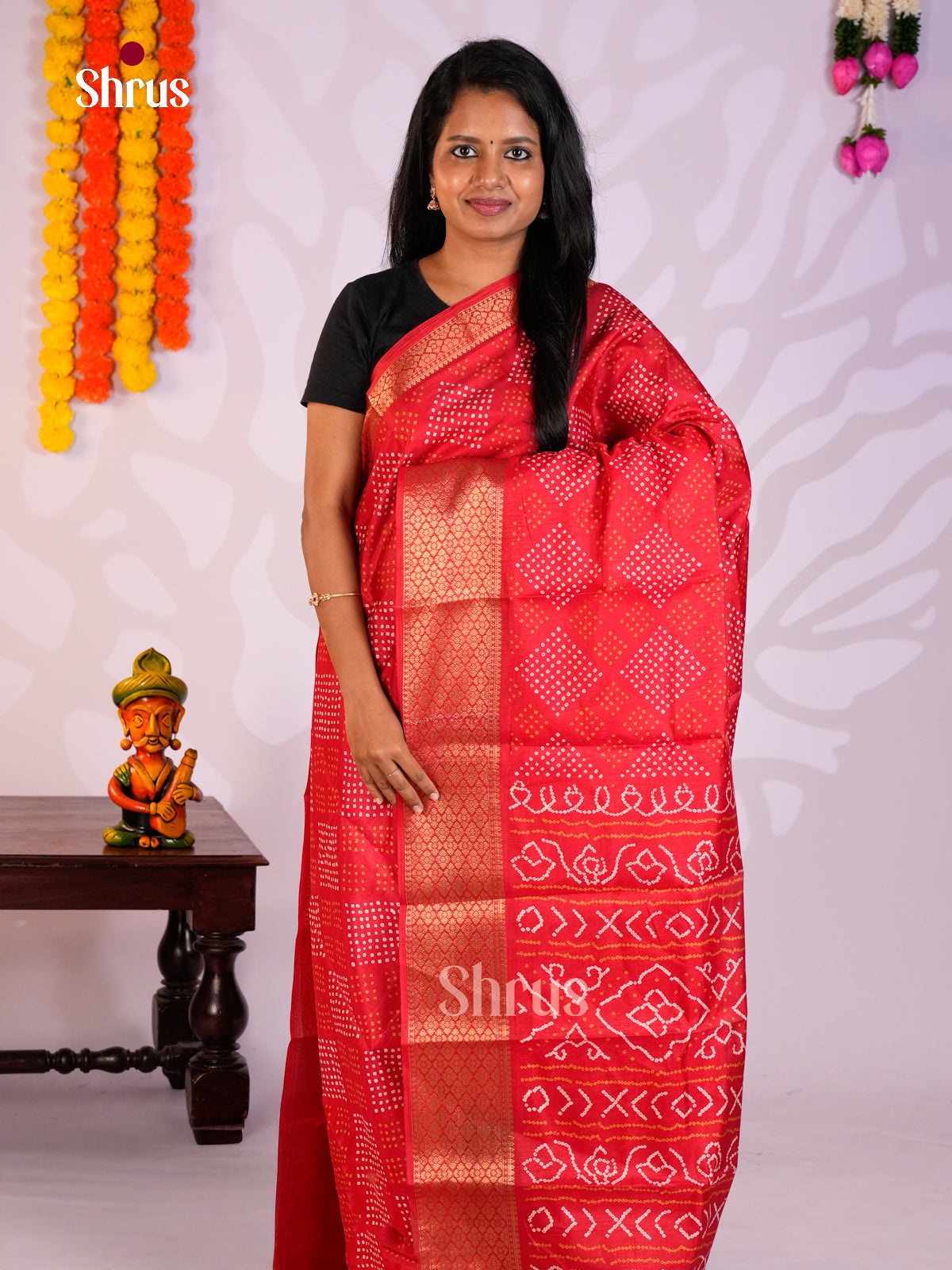 Red - Semi Crepe Saree - Shop on Shrus.com