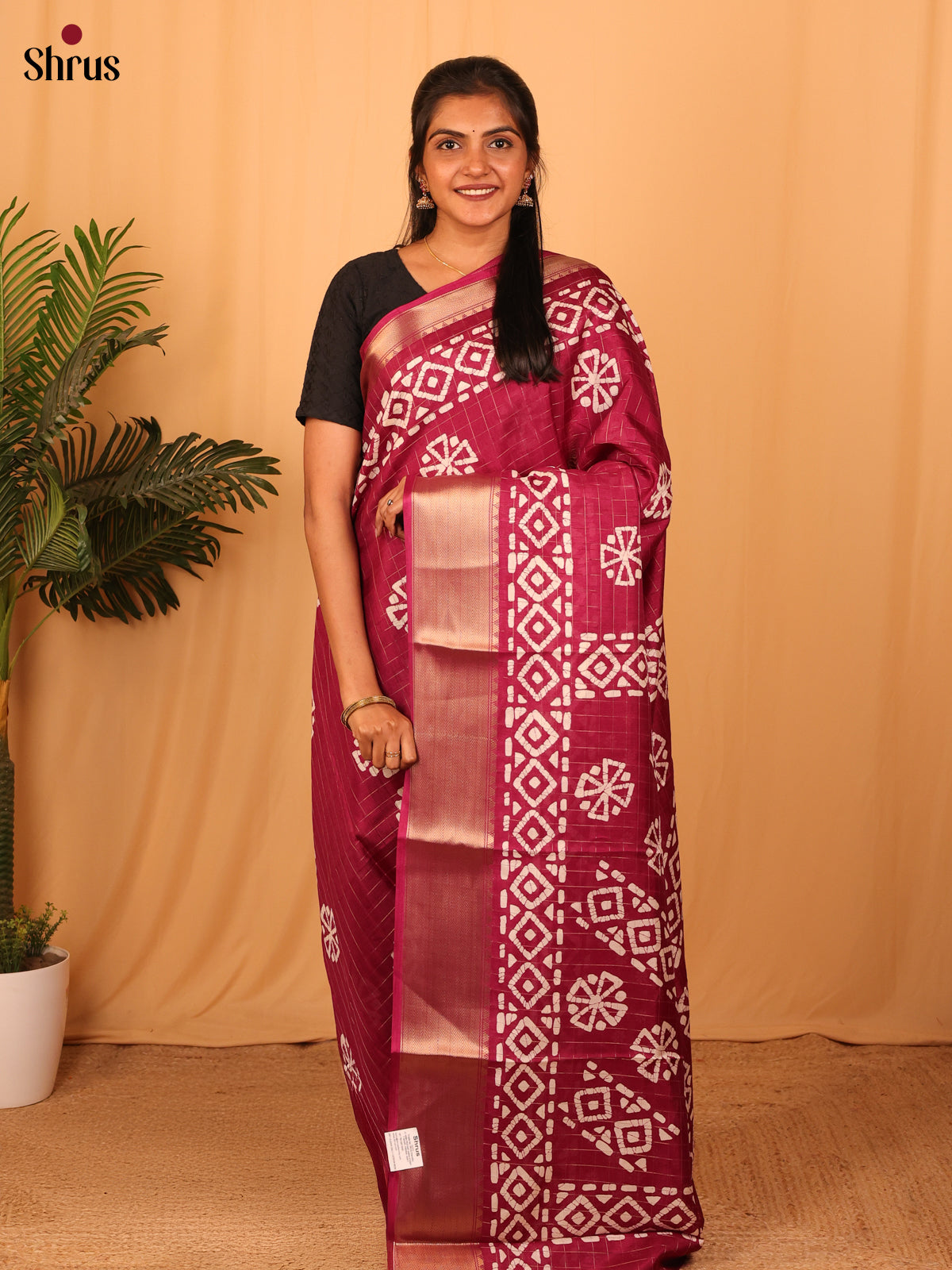 Maroon - Semi Crepe Saree