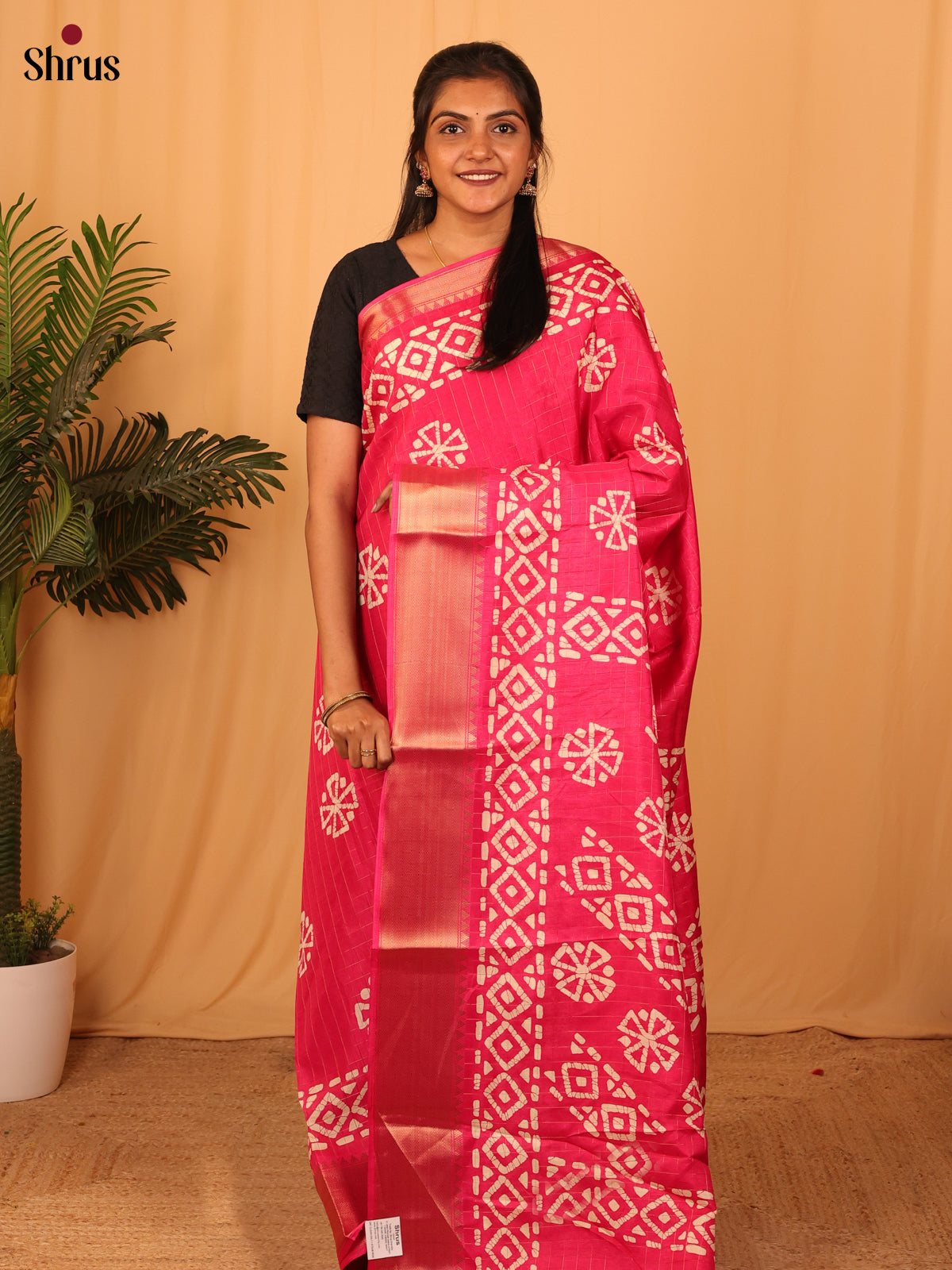 Pink - Semi Crepe Saree