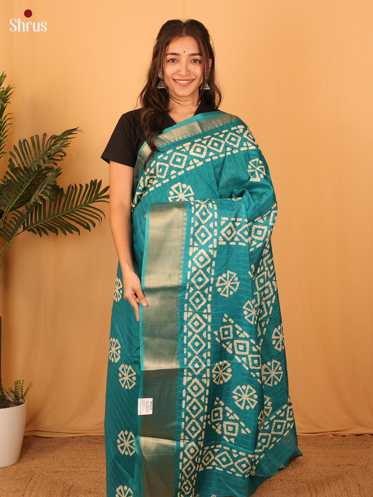 Teal - Semi Crepe Saree