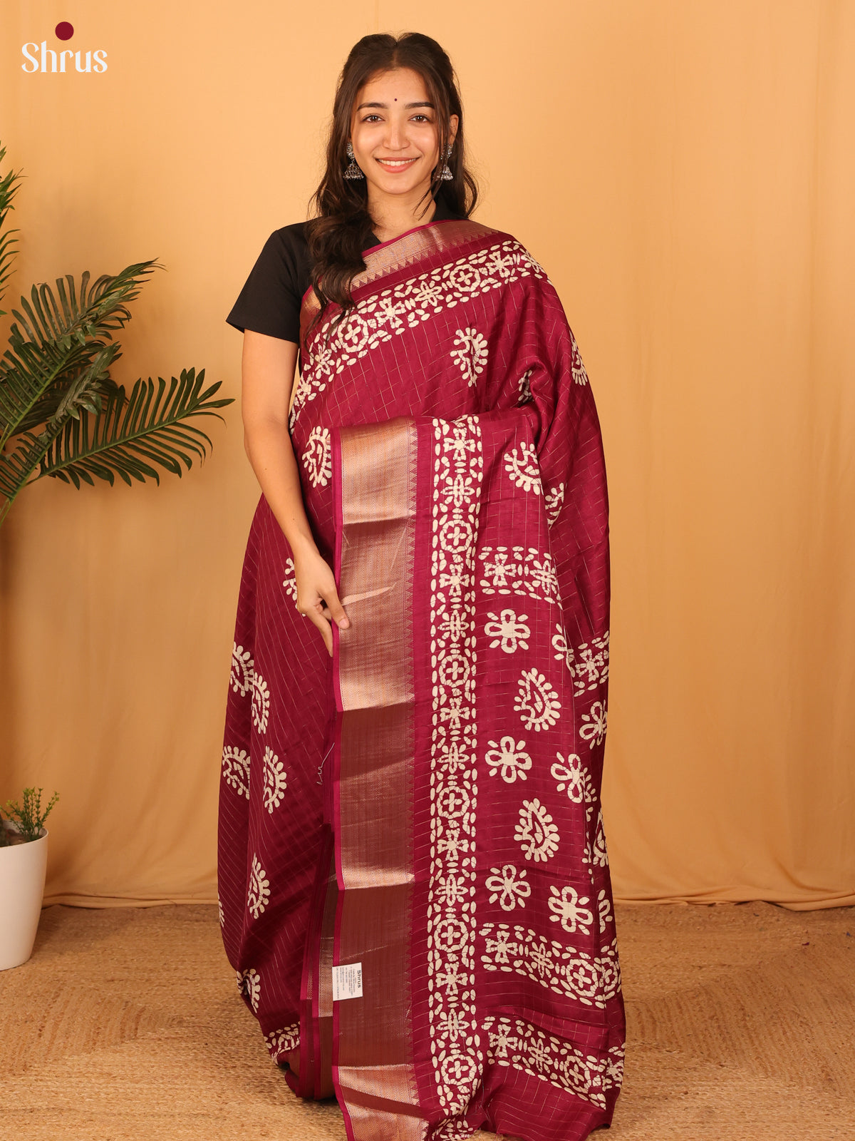 Maroon - Semi Crepe Saree