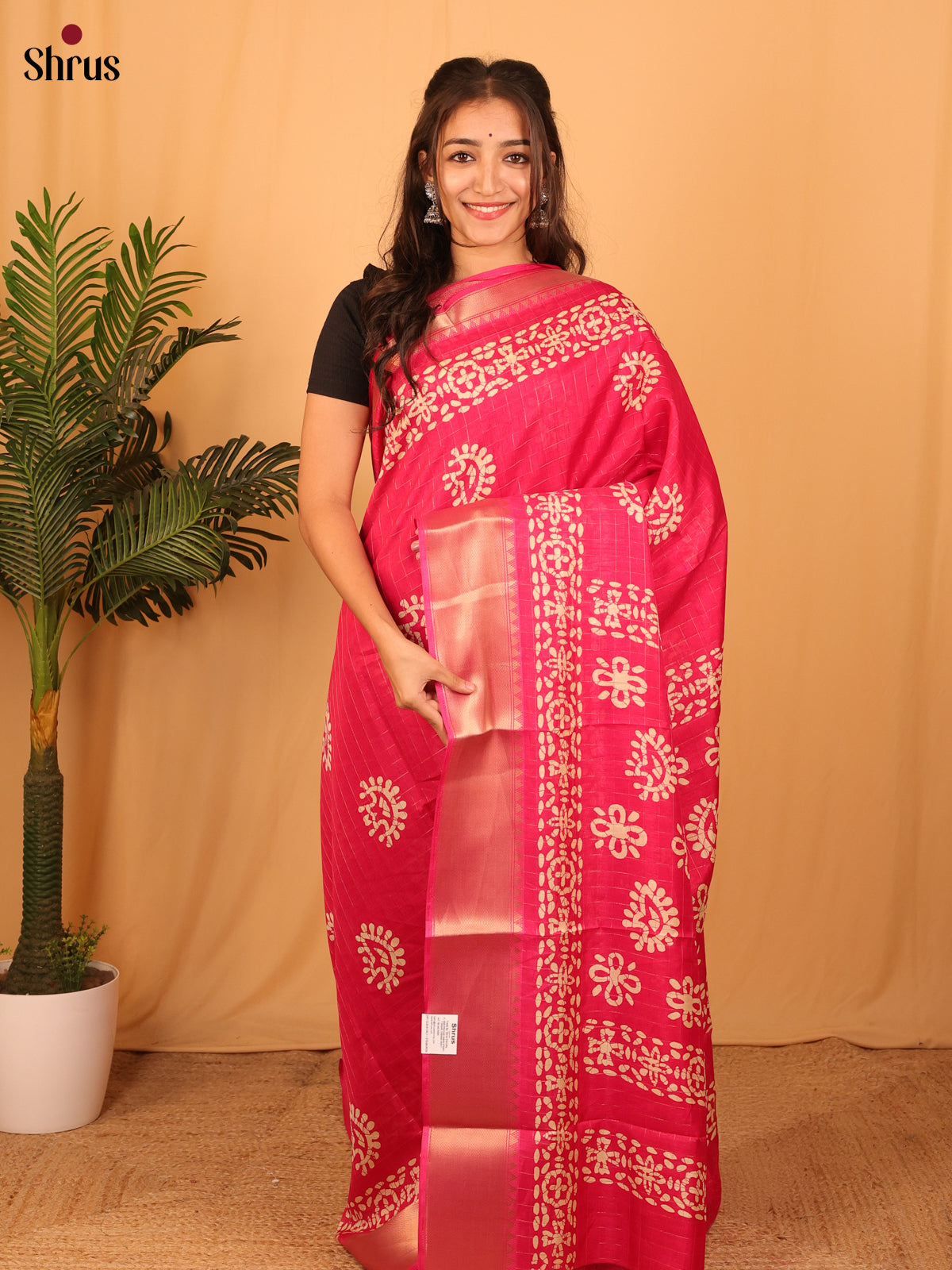 Pink  - Semi Crepe Saree