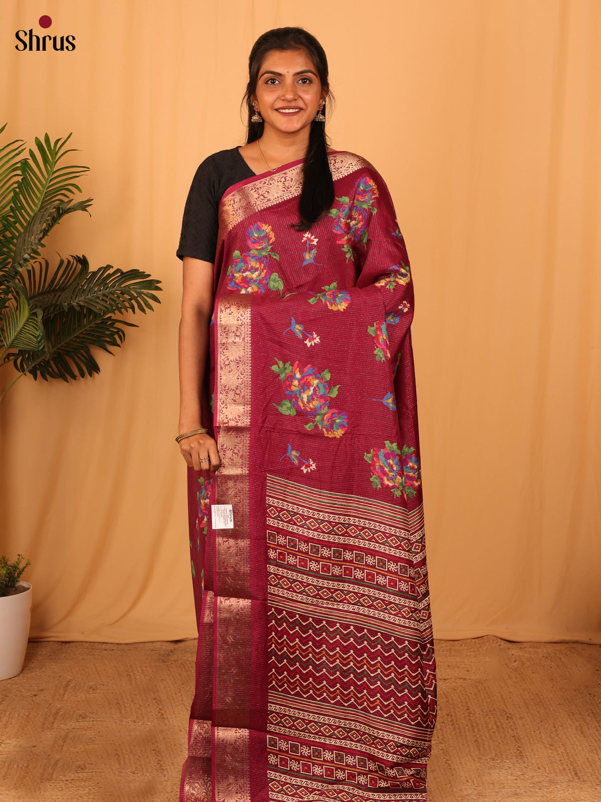 Maroon - Semi Crepe Saree