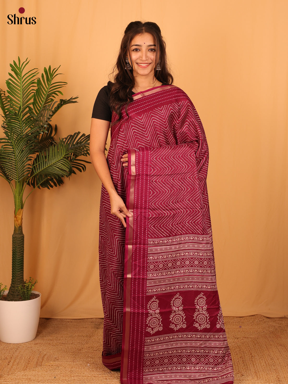 Maroon - Semi Crepe Saree