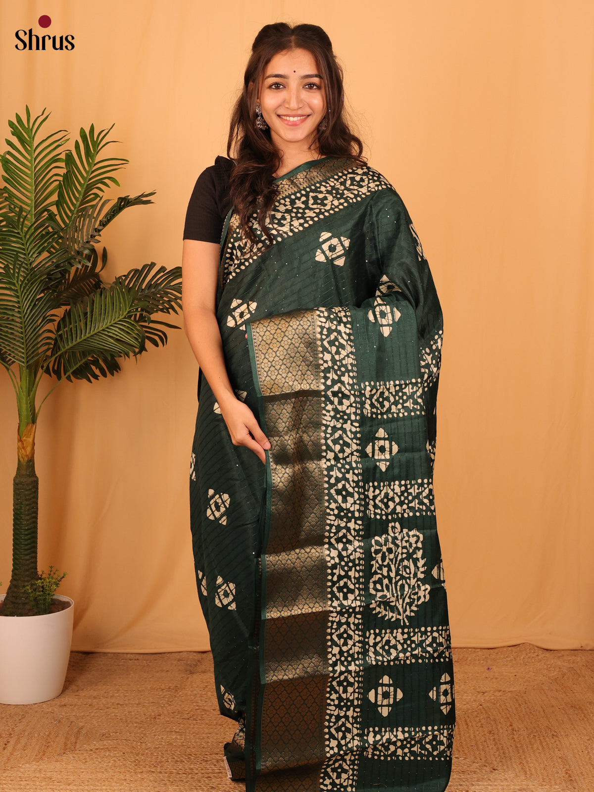 Green - Semi Crepe Saree