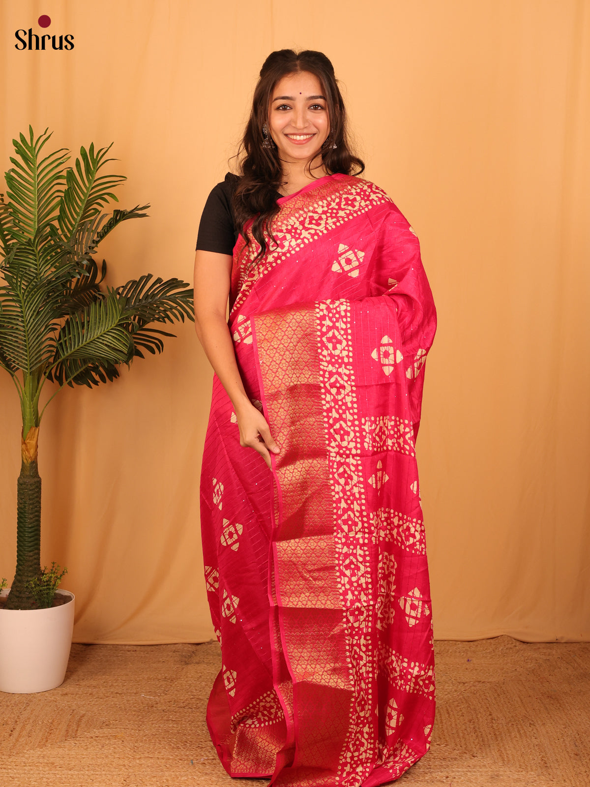 Pink - Semi Crepe Saree