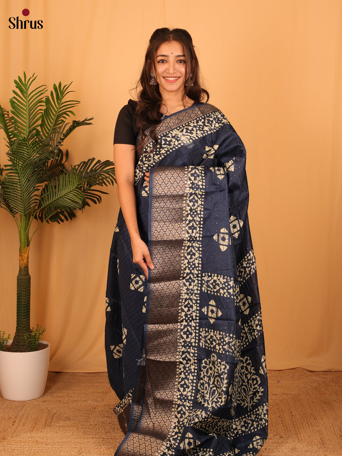 Blue - Semi Crepe Saree