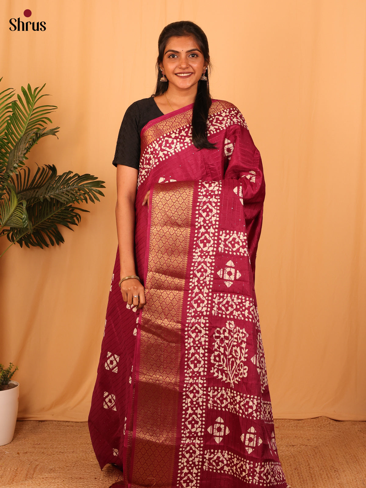 Maroon- Semi Crepe Saree