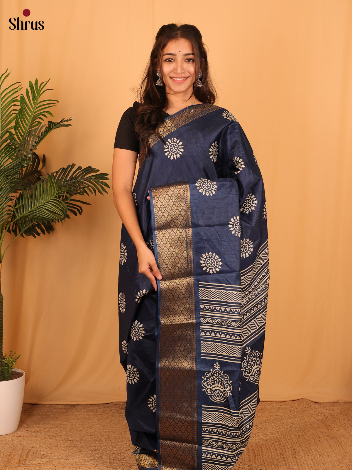 Blue - Semi Crepe Saree