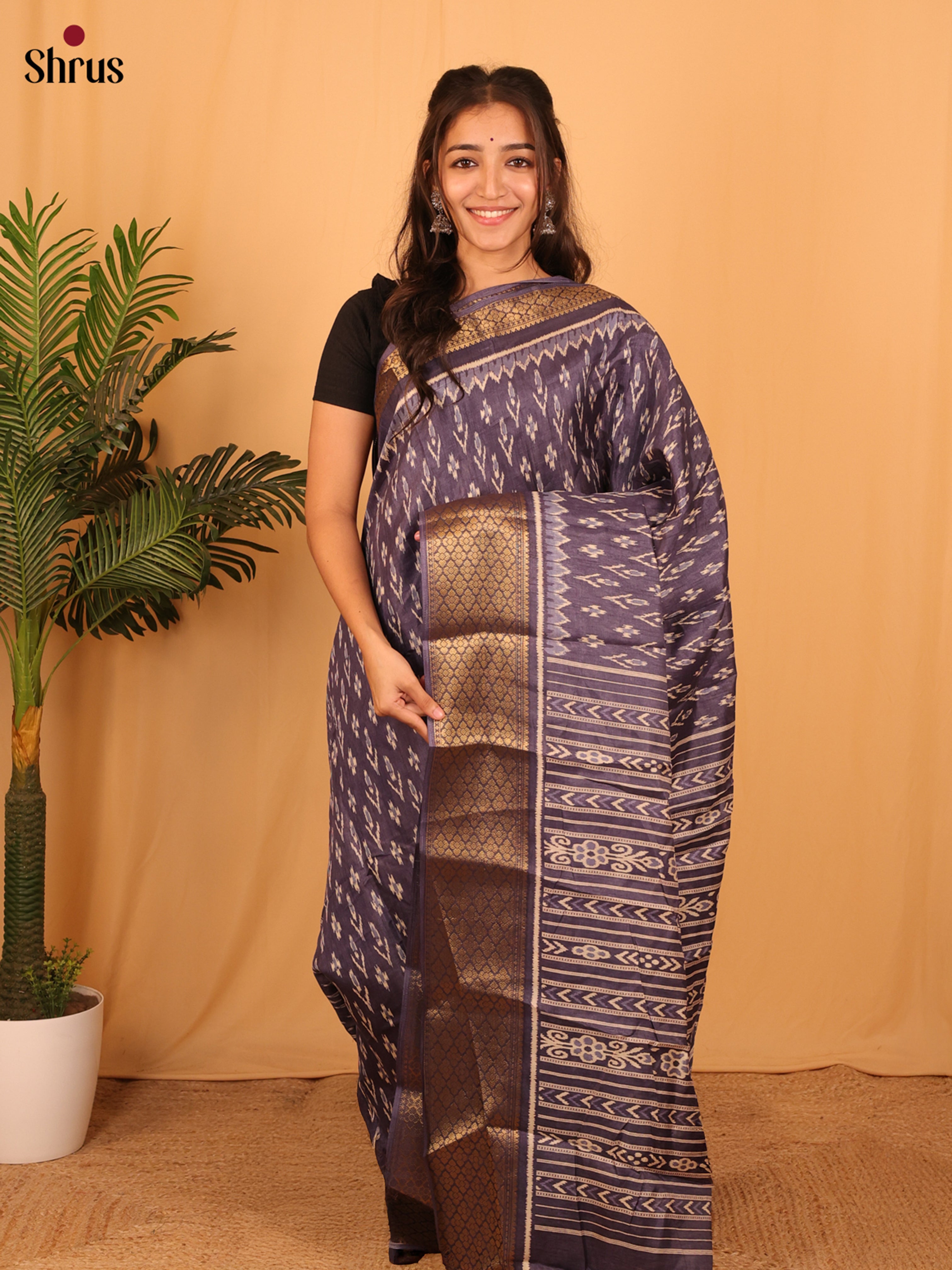 Purple - Semi Crepe Saree