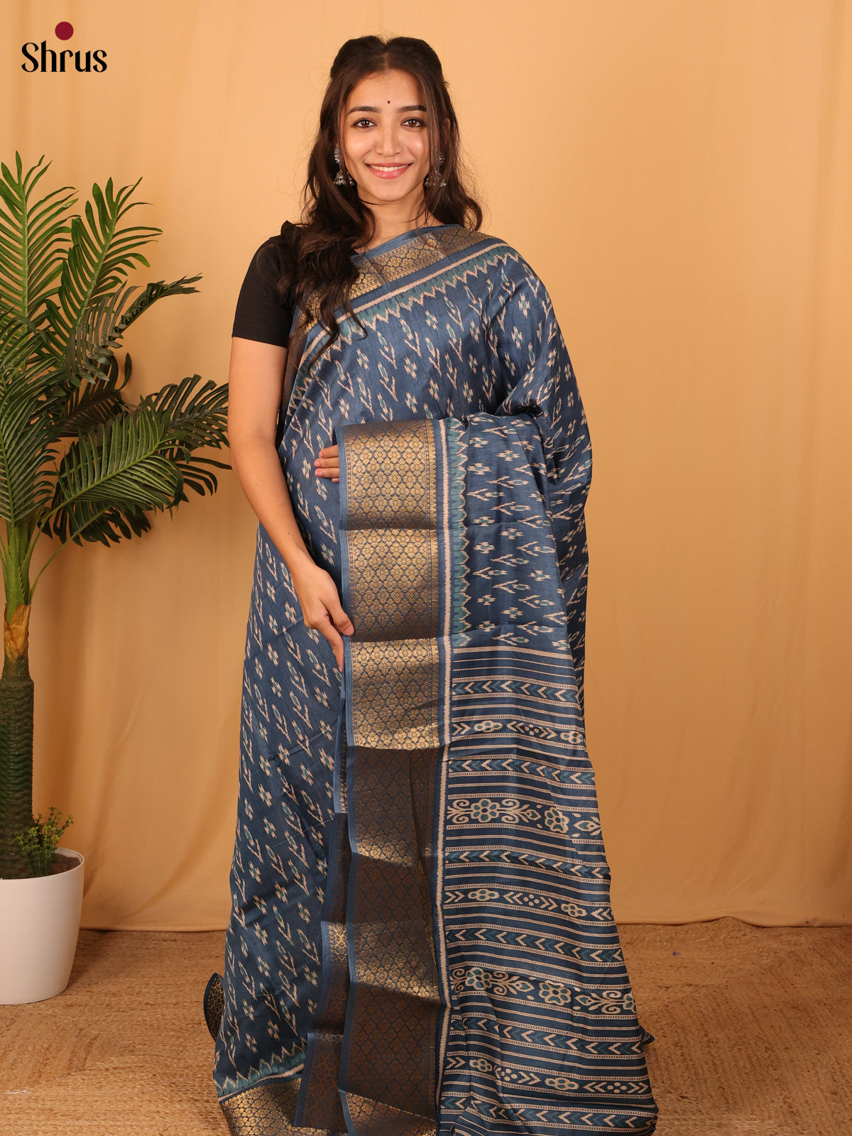 Blue - Semi Crepe Saree