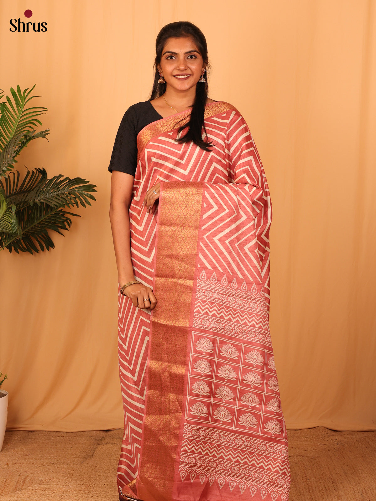 Peach- Semi Crepe Saree