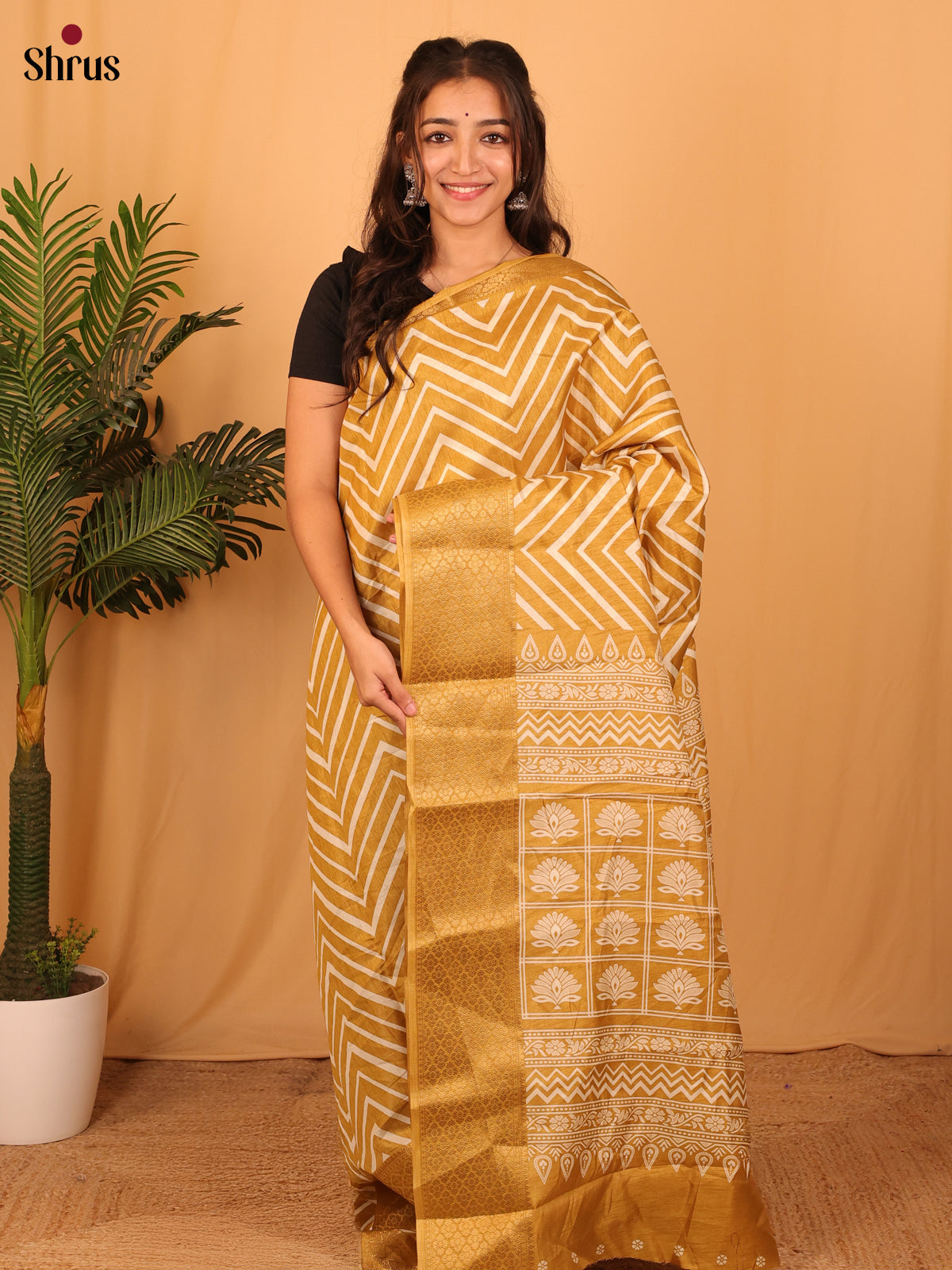 Mustard- Semi Crepe Saree